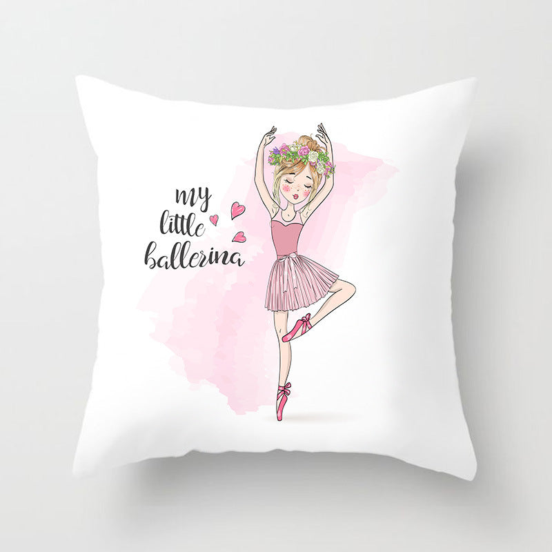 HKM-554771 Ballet Dancing Girl Pillowcase Cover in Polyester - 45x45 cm Character Design