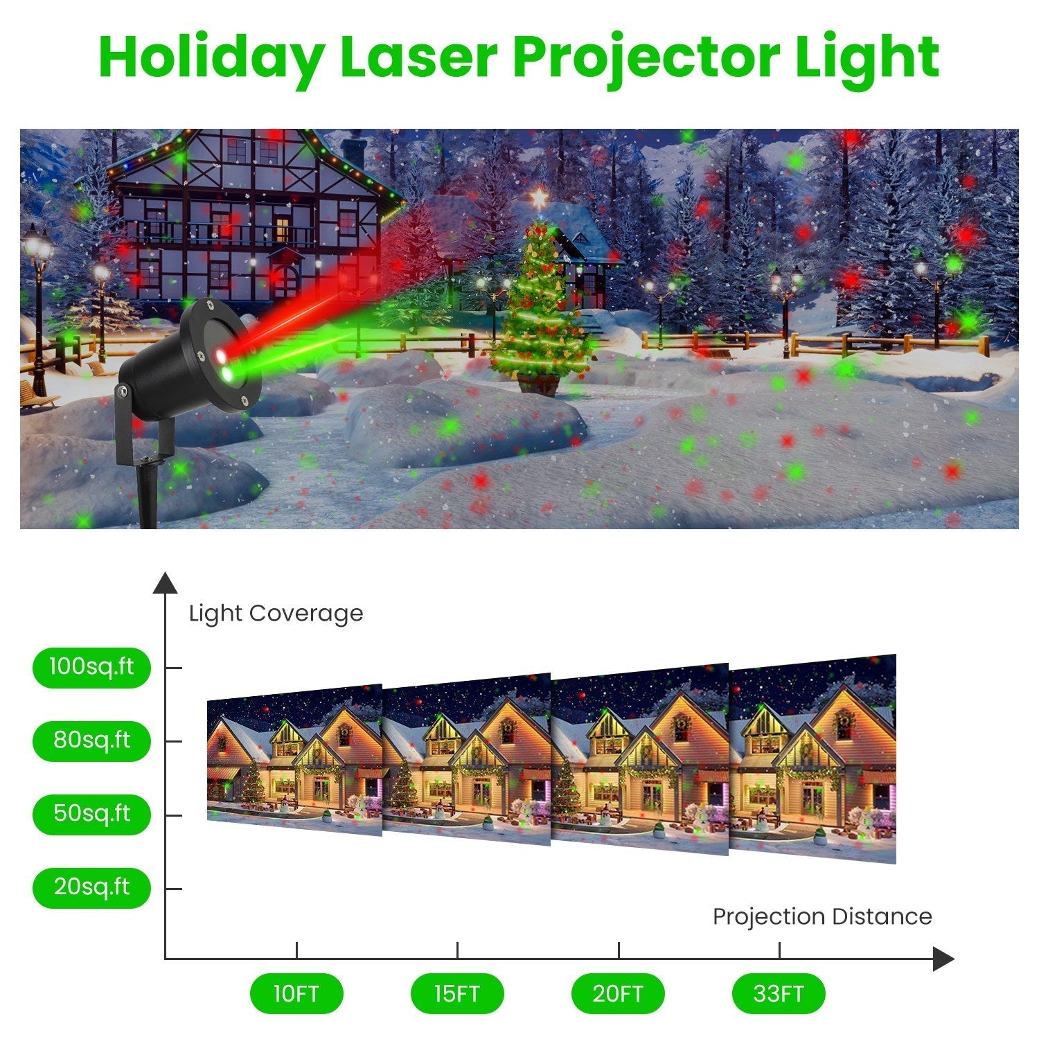 HKM-554835 Outdoor Laser Projector Light - Red and Green Holiday Projector with 3 Modes, 12 Speeds, IP44 Waterproof for Christmas and Halloween Decor