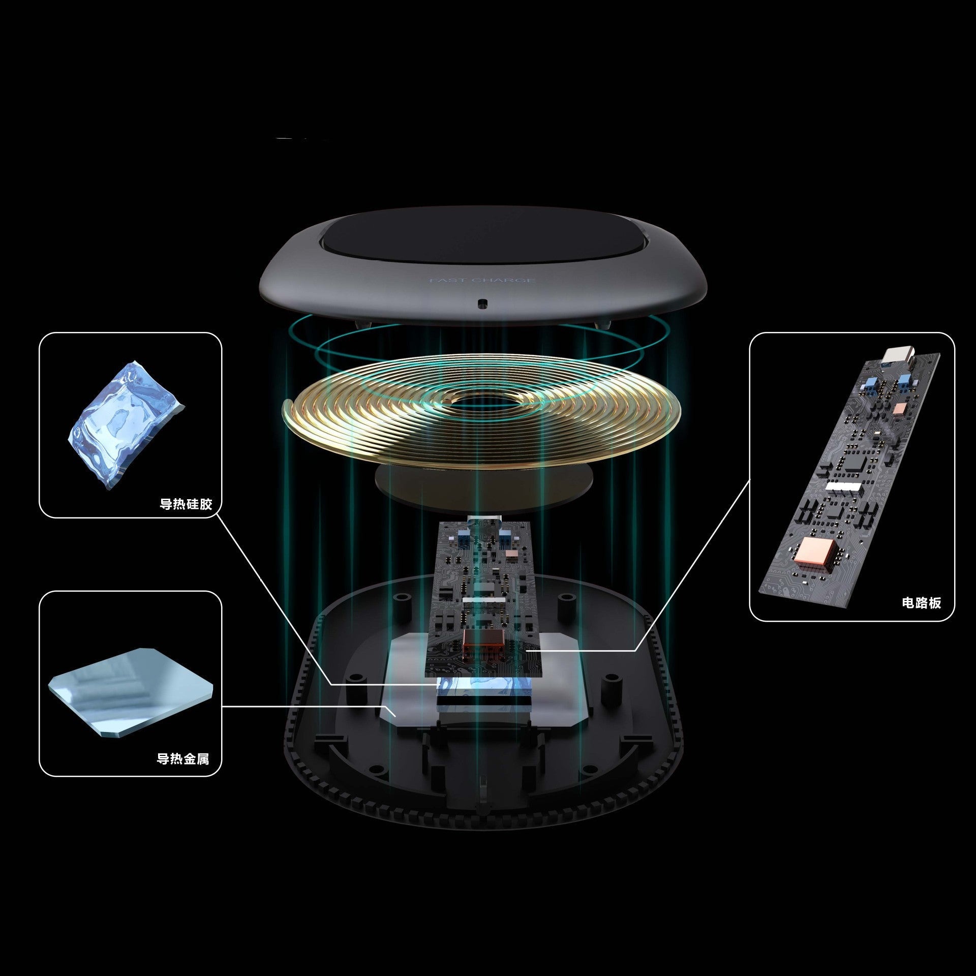 HKM-554963 15W Fast Charging Wireless Charger with Type-C Interface for Mobile Devices