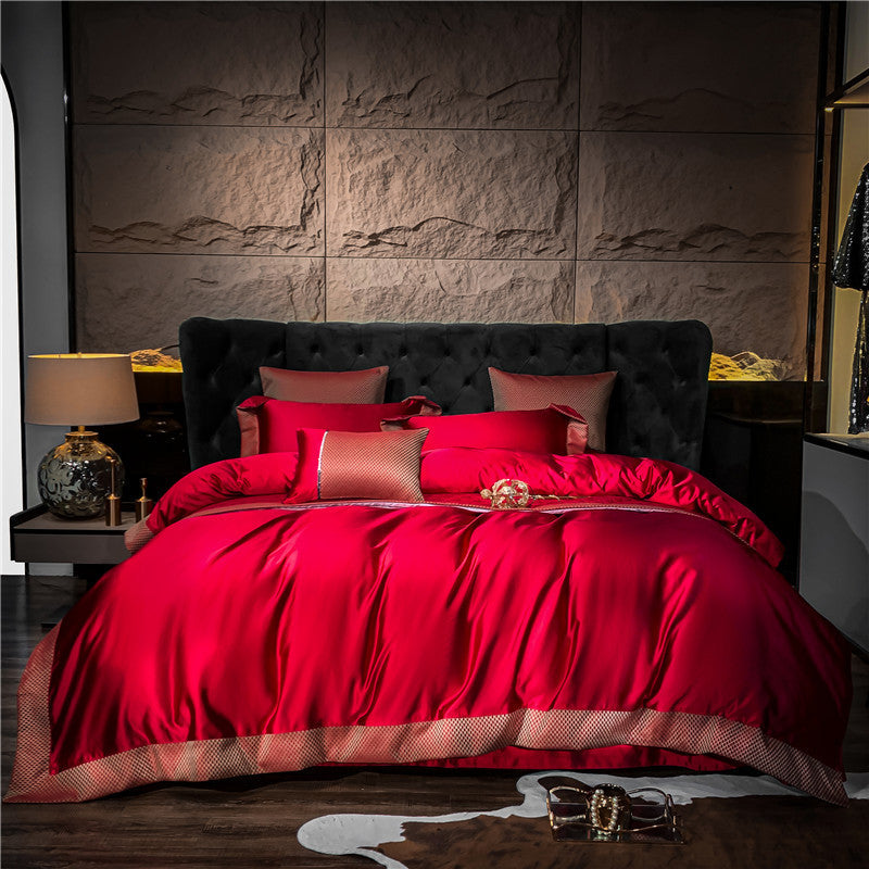 HKM-555027 Long-staple Cotton Four-Piece Bedding Set in Solid Color – Modern Design for 1.5m, 1.8m, and 2.0m Beds