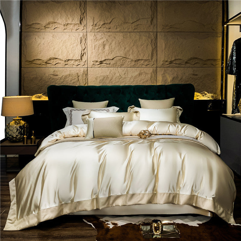 HKM-555027 Long-staple Cotton Four-Piece Bedding Set in Solid Color – Modern Design for 1.5m, 1.8m, and 2.0m Beds