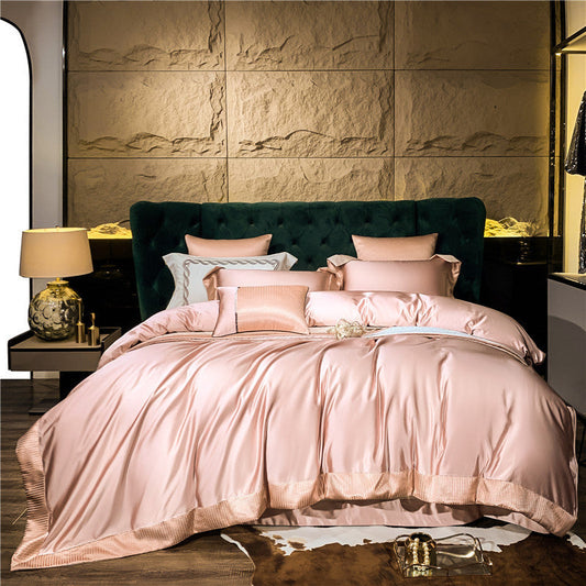 HKM-555027 Long-staple Cotton Four-Piece Bedding Set in Solid Color – Modern Design for 1.5m, 1.8m, and 2.0m Beds