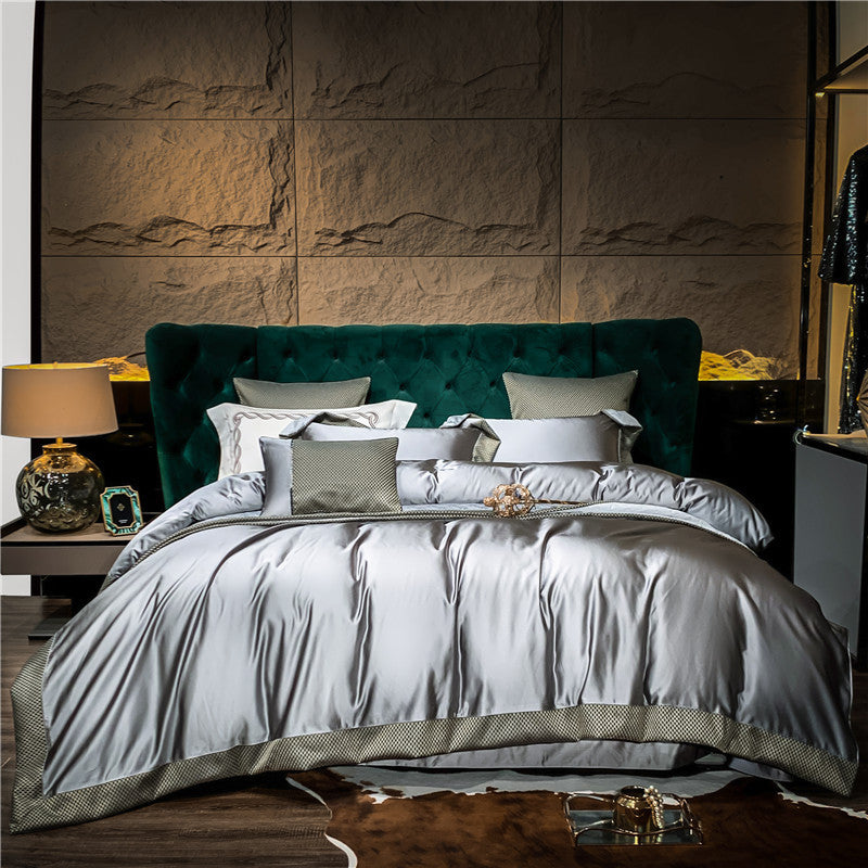 HKM-555027 Long-staple Cotton Four-Piece Bedding Set in Solid Color – Modern Design for 1.5m, 1.8m, and 2.0m Beds