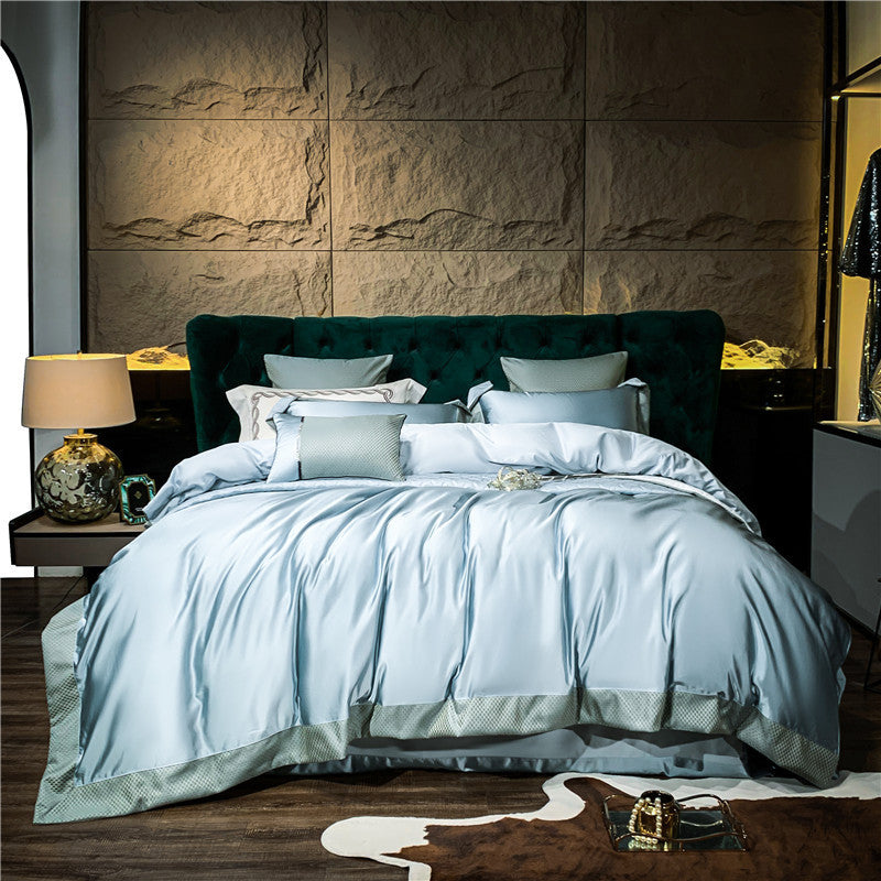 HKM-555027 Long-staple Cotton Four-Piece Bedding Set in Solid Color – Modern Design for 1.5m, 1.8m, and 2.0m Beds