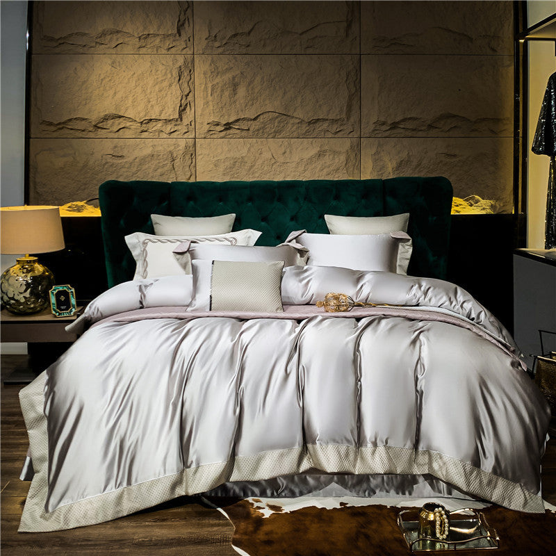 HKM-555027 Long-staple Cotton Four-Piece Bedding Set in Solid Color – Modern Design for 1.5m, 1.8m, and 2.0m Beds