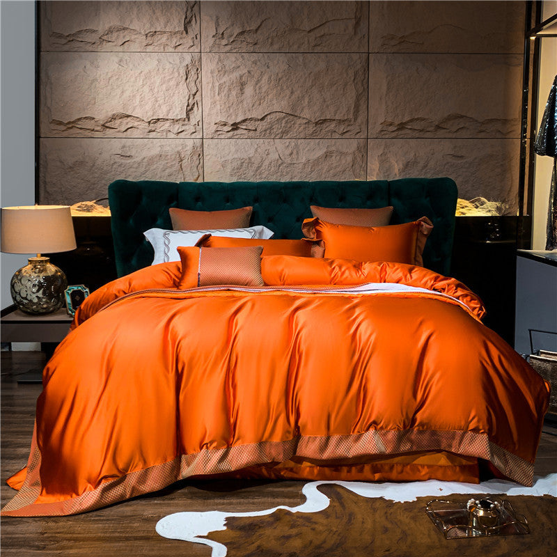 HKM-555027 Long-staple Cotton Four-Piece Bedding Set in Solid Color – Modern Design for 1.5m, 1.8m, and 2.0m Beds