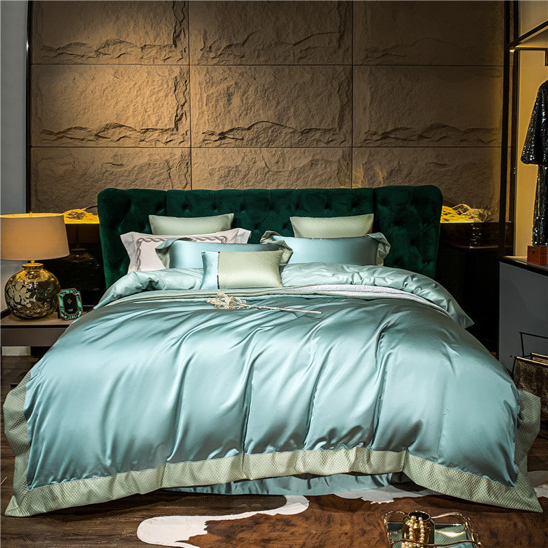 HKM-555027 Long-staple Cotton Four-Piece Bedding Set in Solid Color – Modern Design for 1.5m, 1.8m, and 2.0m Beds