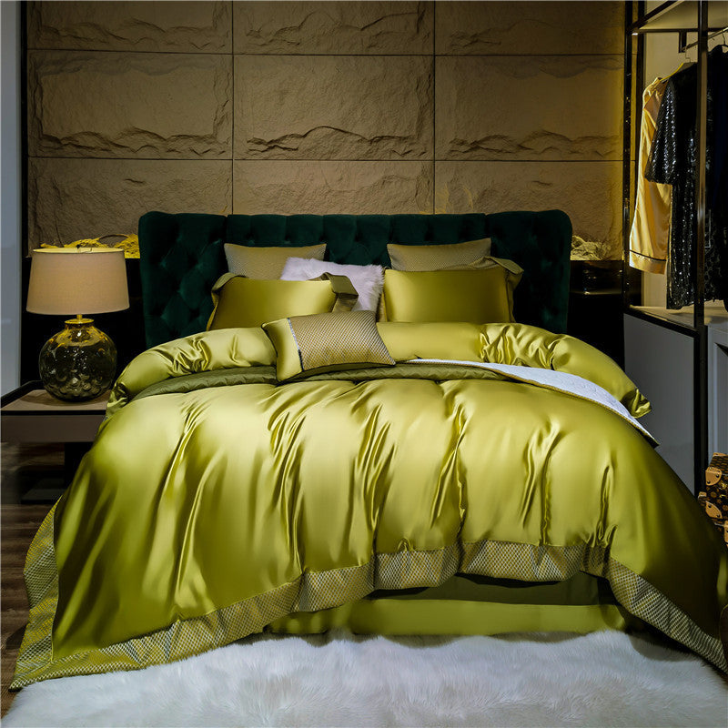 HKM-555027 Long-staple Cotton Four-Piece Bedding Set in Solid Color – Modern Design for 1.5m, 1.8m, and 2.0m Beds