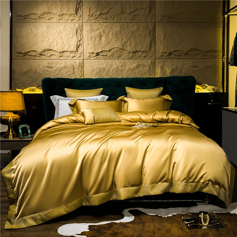 HKM-555027 Long-staple Cotton Four-Piece Bedding Set in Solid Color – Modern Design for 1.5m, 1.8m, and 2.0m Beds