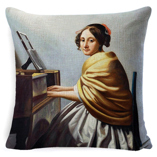 KTX-555091 Modern Minimalist Oil Painting Cushion Cover for Sofa - Cartoon/Anime Design, Various Colors Available, 45x45cm
