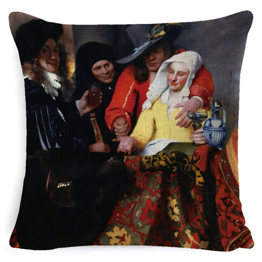 KTX-555091 Modern Minimalist Oil Painting Cushion Cover for Sofa - Cartoon/Anime Design, Various Colors Available, 45x45cm