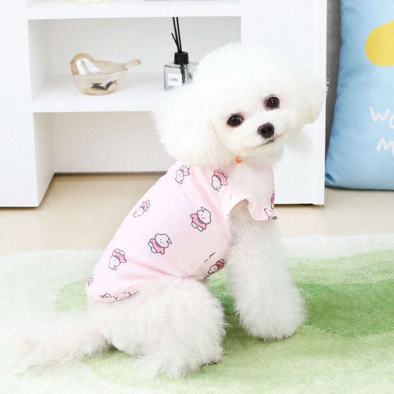 HKM-555155 Spring and Summer Dog T-Shirt in Blue and Pink, Leisure Fit, Polyester Material, Multiple Sizes Available