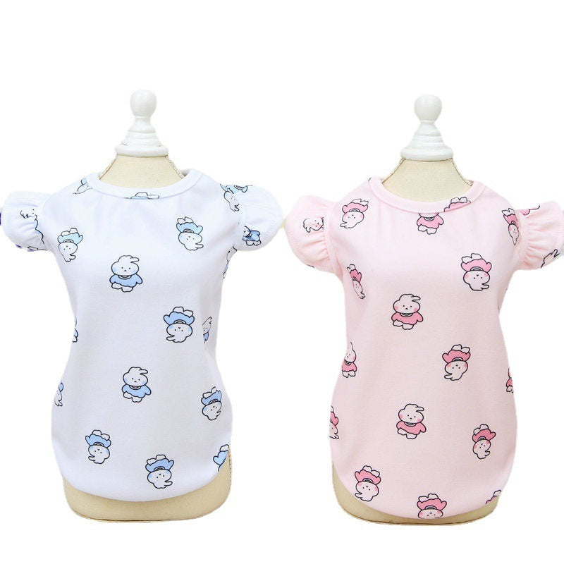 HKM-555155 Spring and Summer Dog T-Shirt in Blue and Pink, Leisure Fit, Polyester Material, Multiple Sizes Available