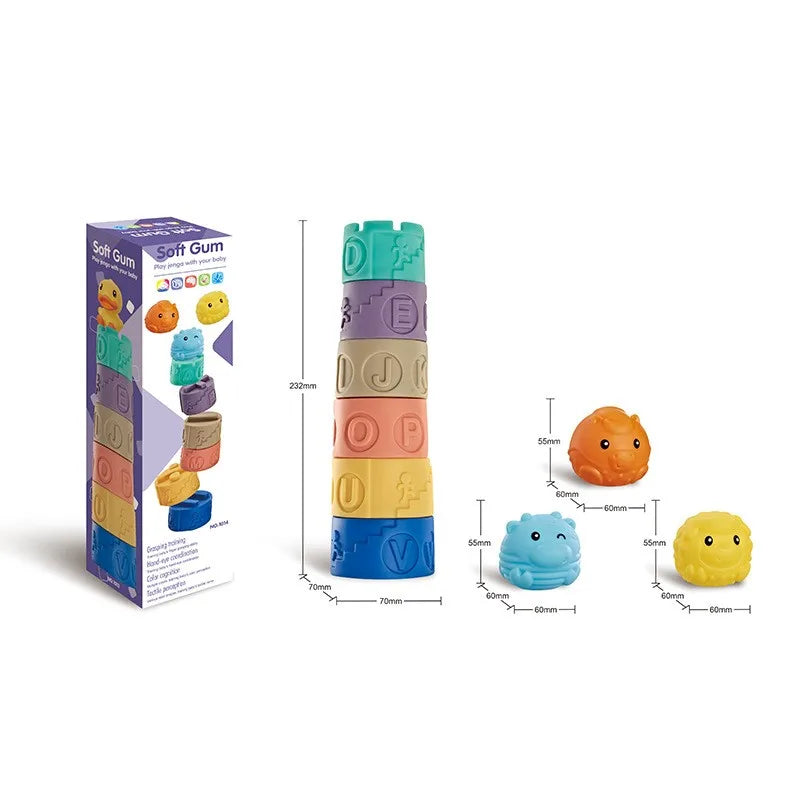 HKM-555283 Colorful Silicone Building Blocks for Infants and Toddlers - Educational Stacking Toy Tower