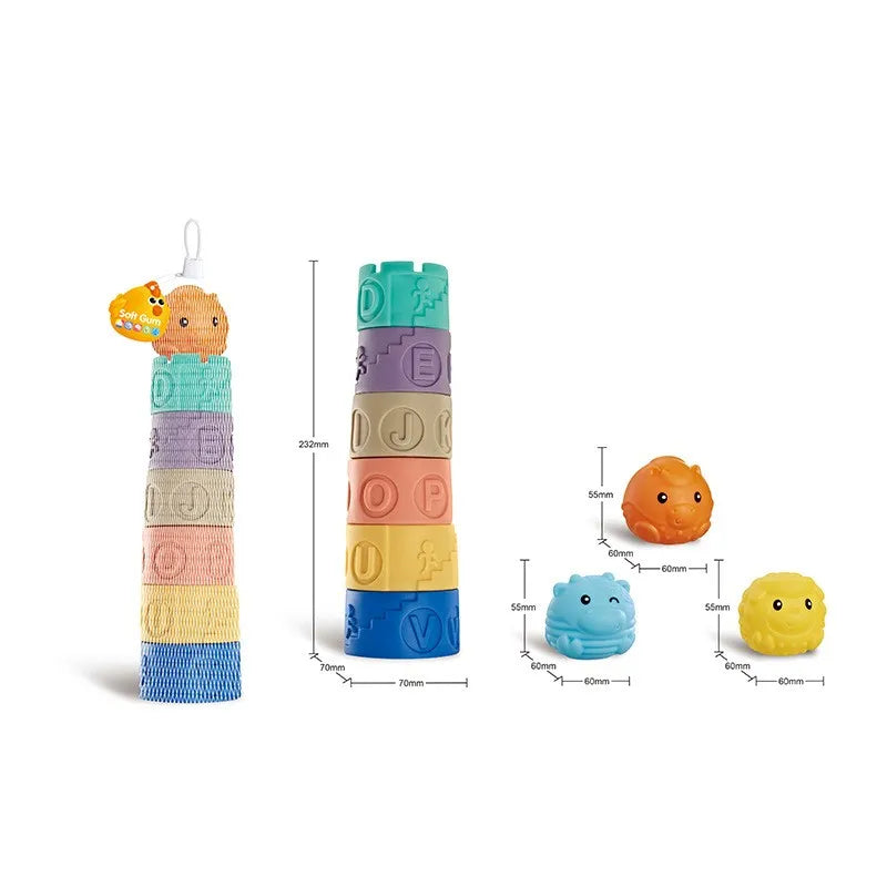 HKM-555283 Colorful Silicone Building Blocks for Infants and Toddlers - Educational Stacking Toy Tower