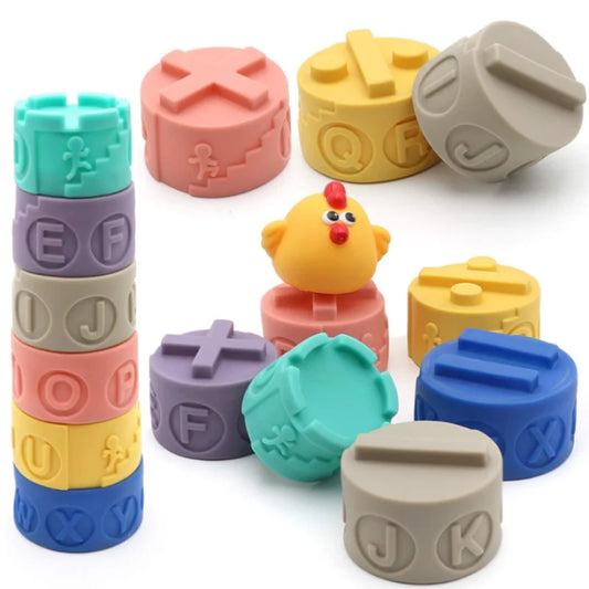 HKM-555283 Colorful Silicone Building Blocks for Infants and Toddlers - Educational Stacking Toy Tower