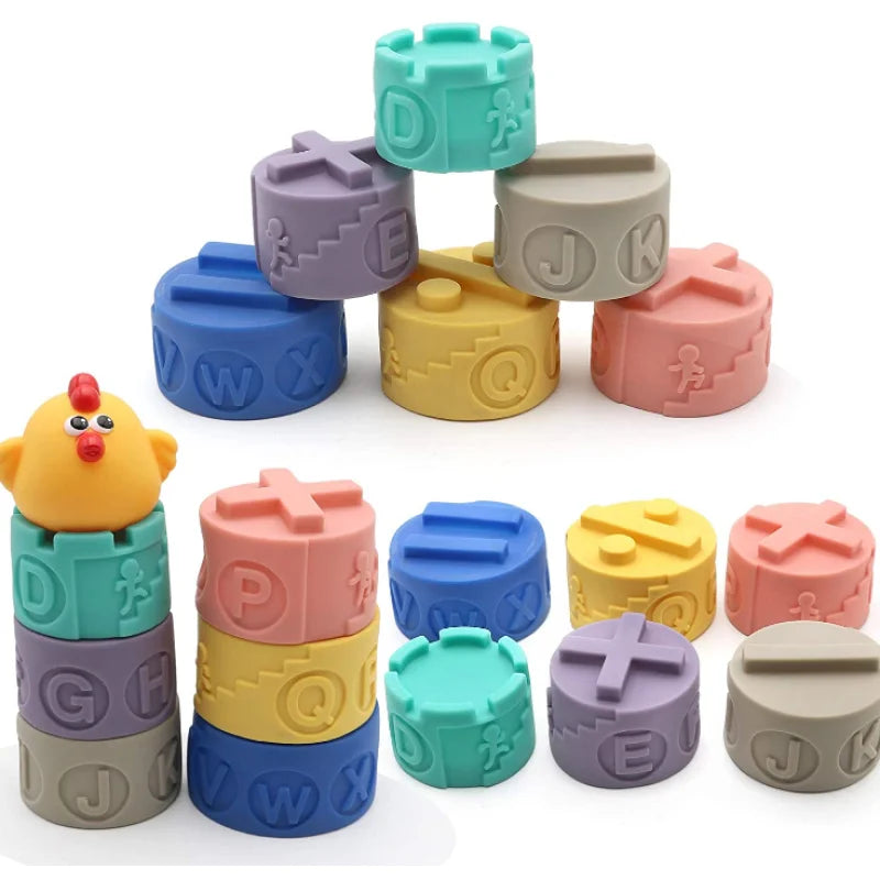 HKM-555283 Colorful Silicone Building Blocks for Infants and Toddlers - Educational Stacking Toy Tower