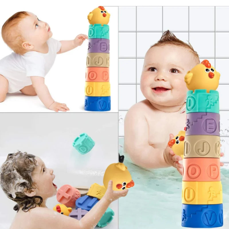 HKM-555283 Colorful Silicone Building Blocks for Infants and Toddlers - Educational Stacking Toy Tower