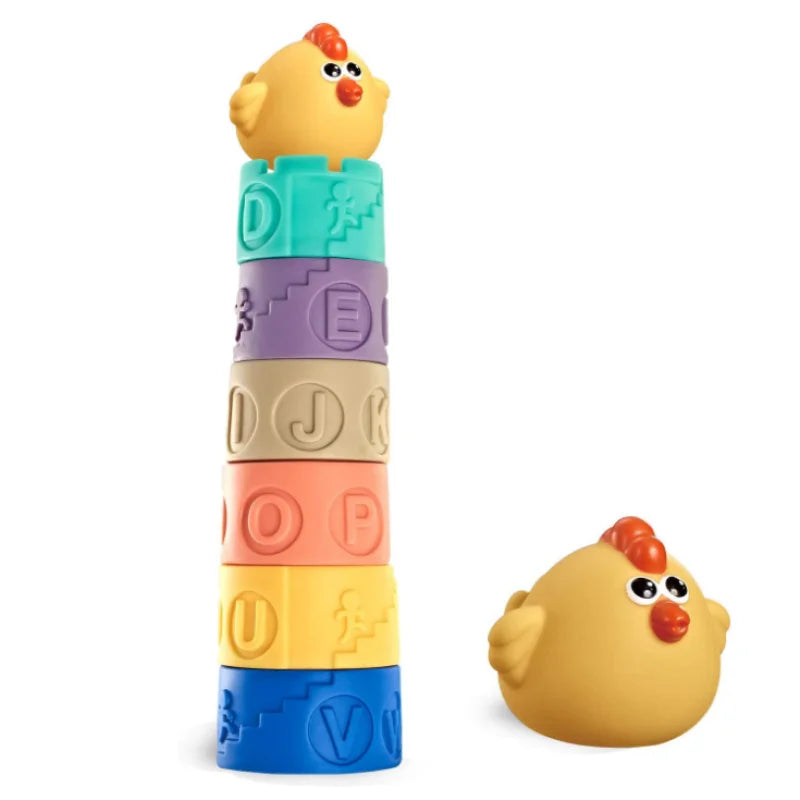 HKM-555283 Colorful Silicone Building Blocks for Infants and Toddlers - Educational Stacking Toy Tower