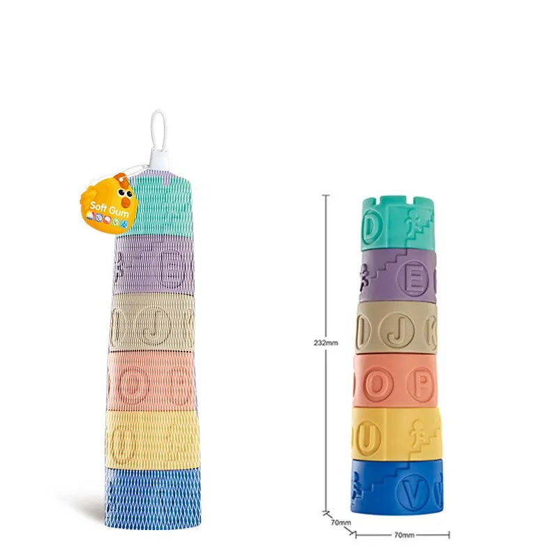 HKM-555283 Colorful Silicone Building Blocks for Infants and Toddlers - Educational Stacking Toy Tower