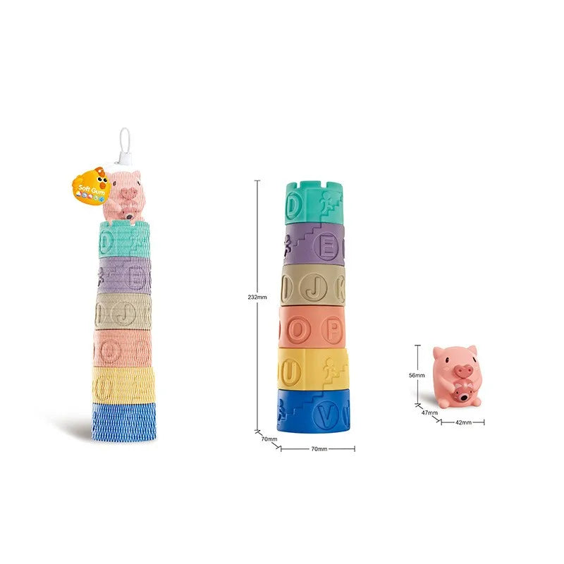 HKM-555283 Colorful Silicone Building Blocks for Infants and Toddlers - Educational Stacking Toy Tower