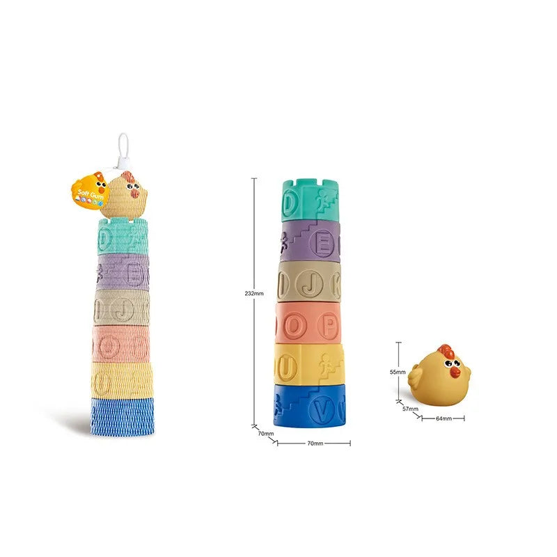 HKM-555283 Colorful Silicone Building Blocks for Infants and Toddlers - Educational Stacking Toy Tower