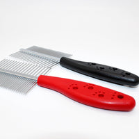 HKM-555795 Double-Sided Pet Grooming Comb with Ergonomic Handle - Plastic & Stainless Steel Design