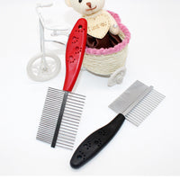 HKM-555795 Double-Sided Pet Grooming Comb with Ergonomic Handle - Plastic & Stainless Steel Design