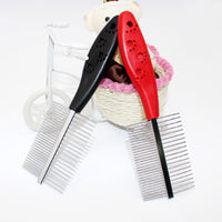 HKM-555795 Double-Sided Pet Grooming Comb with Ergonomic Handle - Plastic & Stainless Steel Design