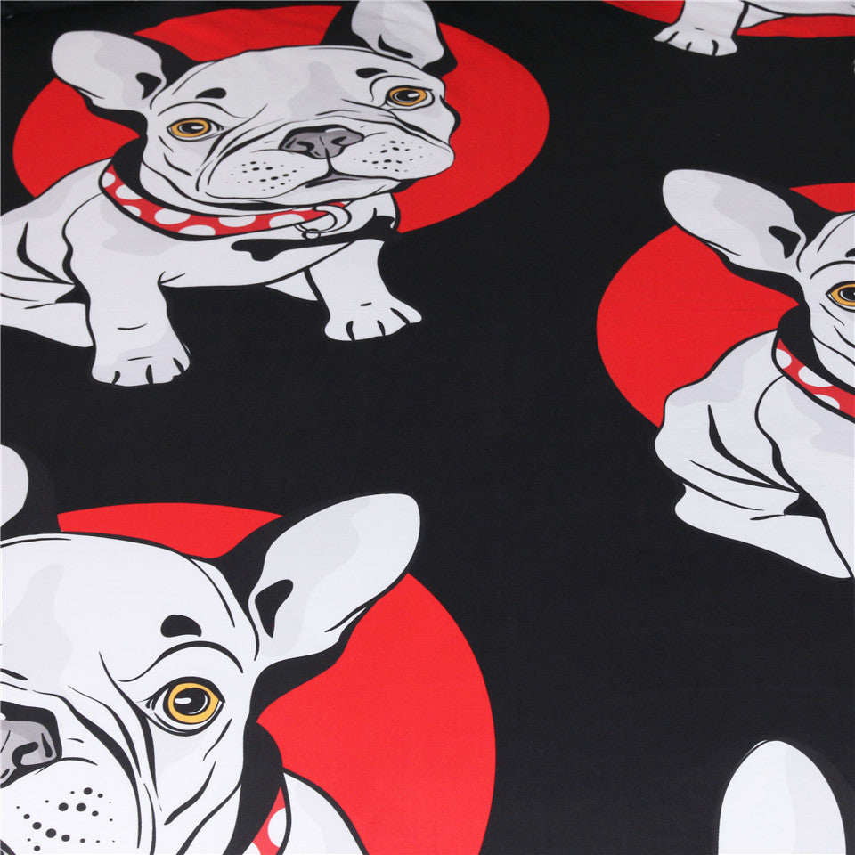 HKM-555859 Red and Black Bulldog Design Bedding Set - 3-Piece Polyester Collection for Various Bed Sizes