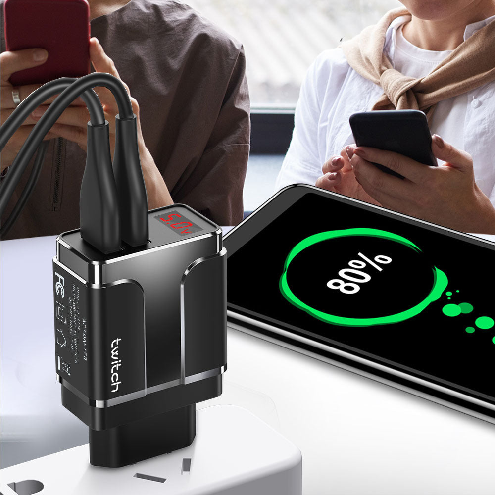 HKM-556115 Dual USB 2.4A Smart Charging Head - Compact 10.5W EU Adapter in Black and White