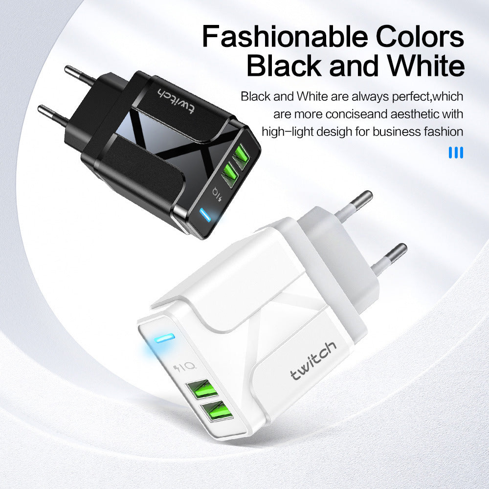 HKM-556115 Dual USB 2.4A Smart Charging Head - Compact 10.5W EU Adapter in Black and White
