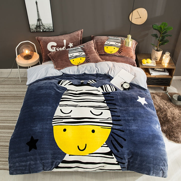 HKM-556179 Flannel Four-Piece Bedding Set in All-Crafted Velvet with French Velvet Printing