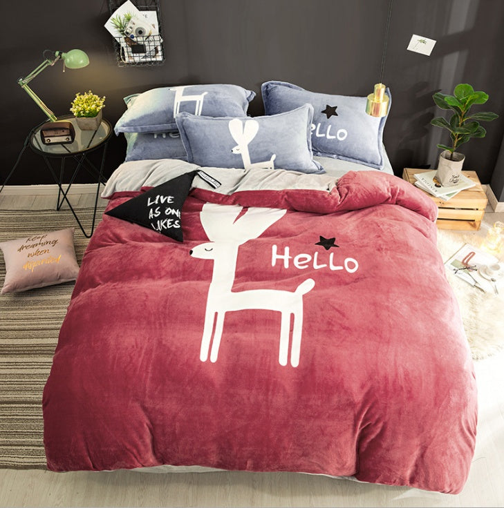 HKM-556179 Flannel Four-Piece Bedding Set in All-Crafted Velvet with French Velvet Printing