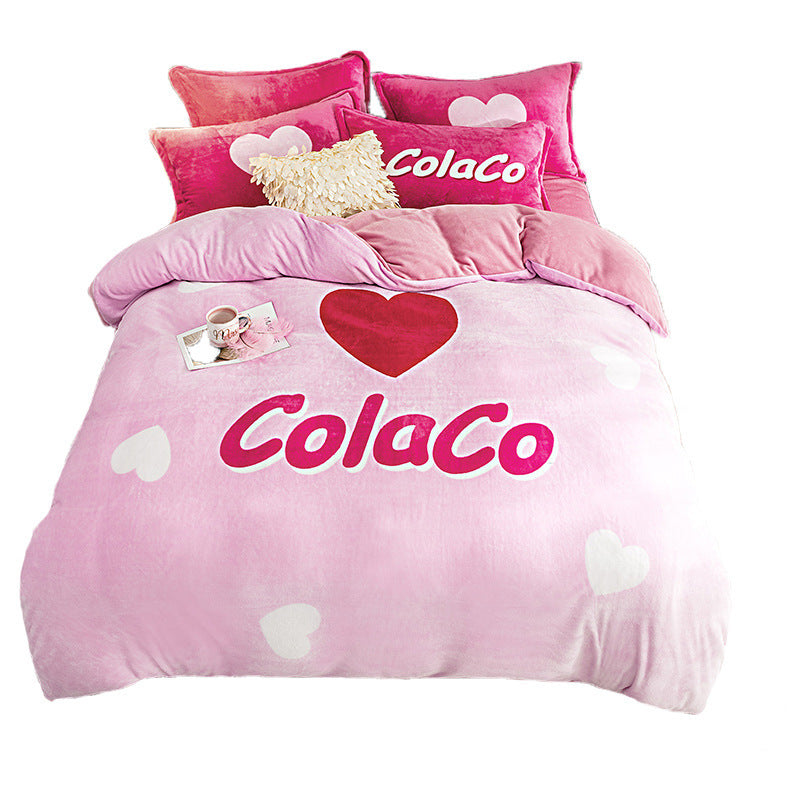 HKM-556179 Flannel Four-Piece Bedding Set in All-Crafted Velvet with French Velvet Printing