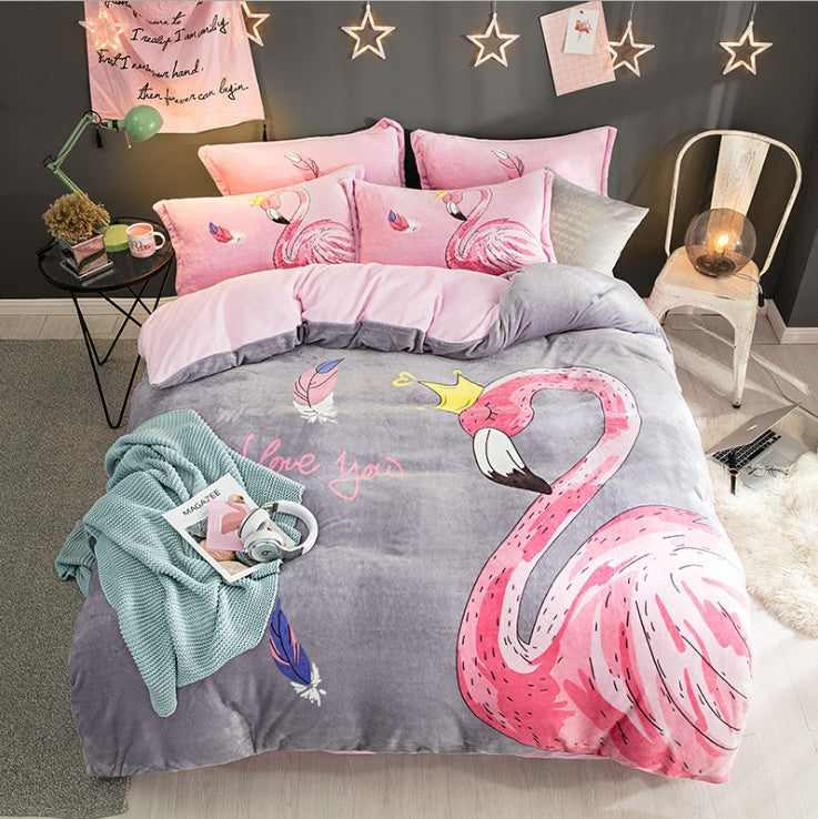 HKM-556179 Flannel Four-Piece Bedding Set in All-Crafted Velvet with French Velvet Printing