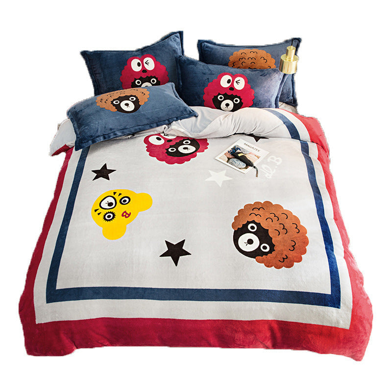 HKM-556179 Flannel Four-Piece Bedding Set in All-Crafted Velvet with French Velvet Printing