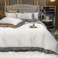 HKM-556179 Home Washed Silk 4-Piece Solid Color Bedding Set - Quilt Cover, Bed Sheets, and Pillowcases