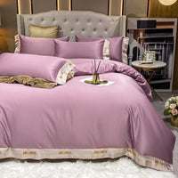 HKM-556179 Home Washed Silk 4-Piece Solid Color Bedding Set - Quilt Cover, Bed Sheets, and Pillowcases