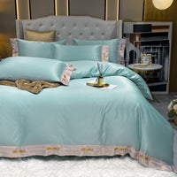 HKM-556179 Home Washed Silk 4-Piece Solid Color Bedding Set - Quilt Cover, Bed Sheets, and Pillowcases