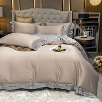 HKM-556179 Home Washed Silk 4-Piece Solid Color Bedding Set - Quilt Cover, Bed Sheets, and Pillowcases
