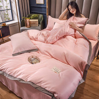 HKM-556179 Home Washed Silk 4-Piece Solid Color Bedding Set - Quilt Cover, Bed Sheets, and Pillowcases