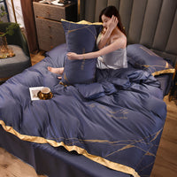 HKM-556179 Home Washed Silk 4-Piece Solid Color Bedding Set - Quilt Cover, Bed Sheets, and Pillowcases