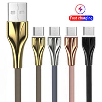 HKM-556243 Aluminum Alloy Braided Data Cable for Fast Charging - 1m Length, Compatible with Type-C, Micro USB, and Apple Devices