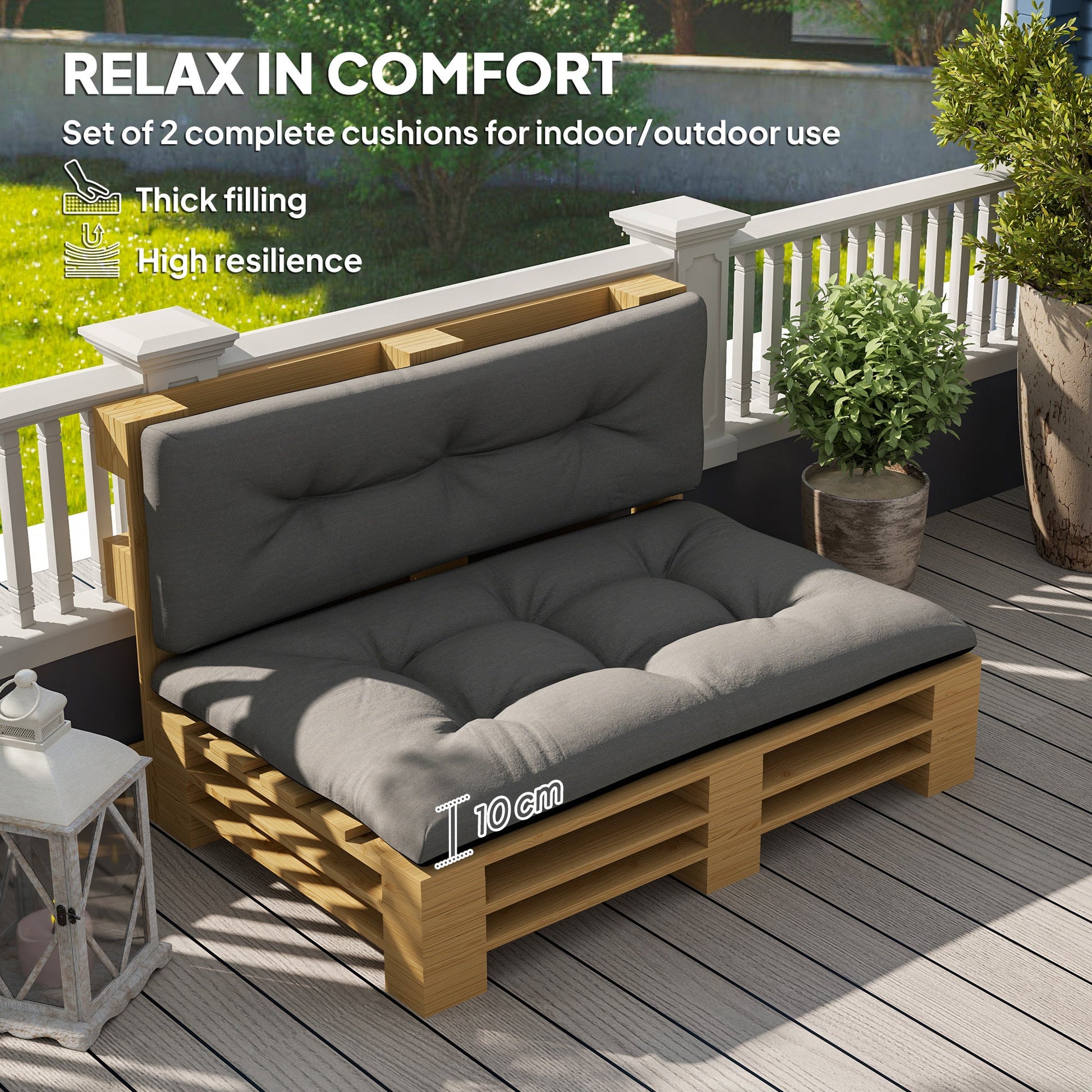 HKM-556243 Outdoor Tufted Replacement Cushions for 2-Seater Furniture, 3.9" Thick, Black, Waterproof and Stain Resistant