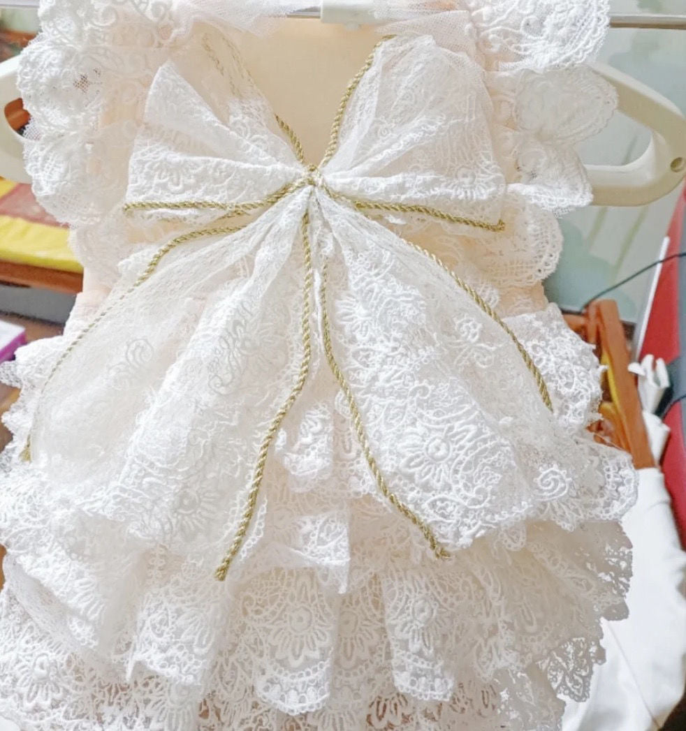 HKM-556307 Elegant White Lace Princess Dress for Dogs, Wedding Attire, Multiple Sizes Available