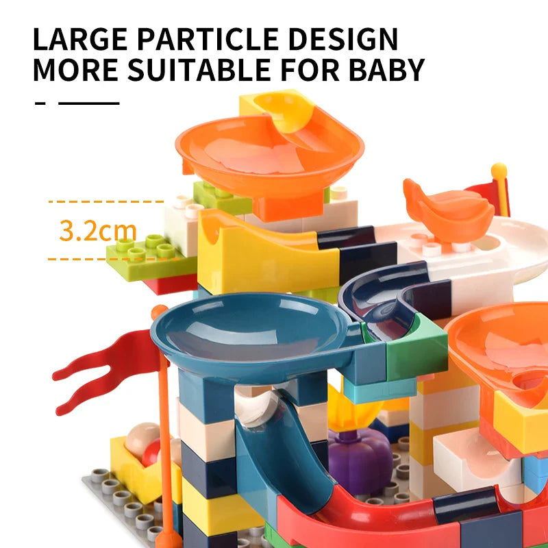 HKM-556435 171-Piece DIY Building Blocks Marble Run Track Set for Kids 3 Years and Up - Educational Construction Toy