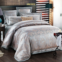 HKM-556627 Four-Piece Bedding Set in Tencel Cotton Satin Jacquard with Geometric Pattern