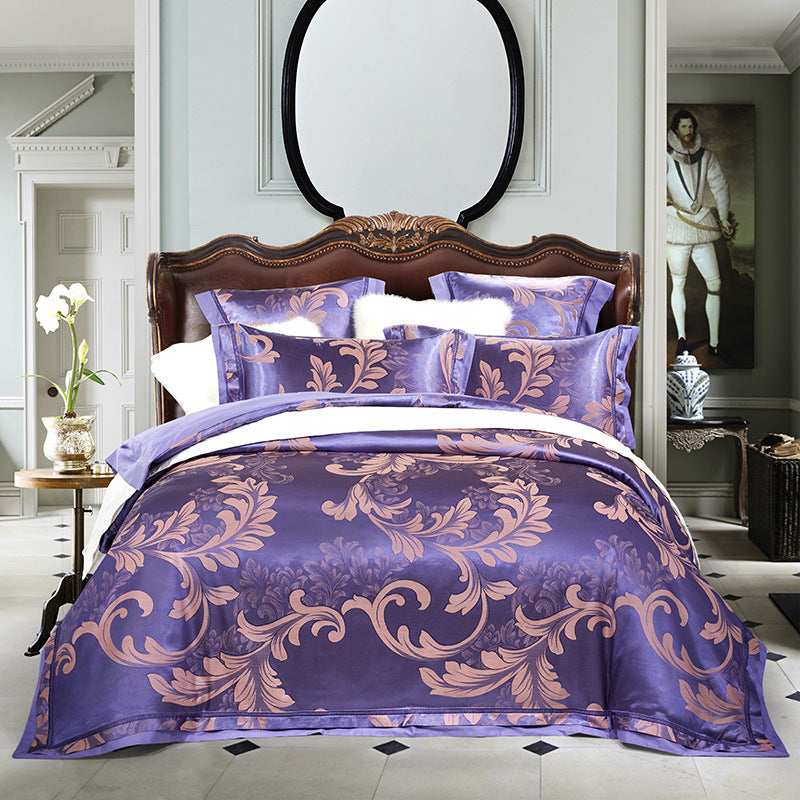 HKM-556627 Four-Piece Bedding Set in Tencel Cotton Satin Jacquard with Geometric Pattern