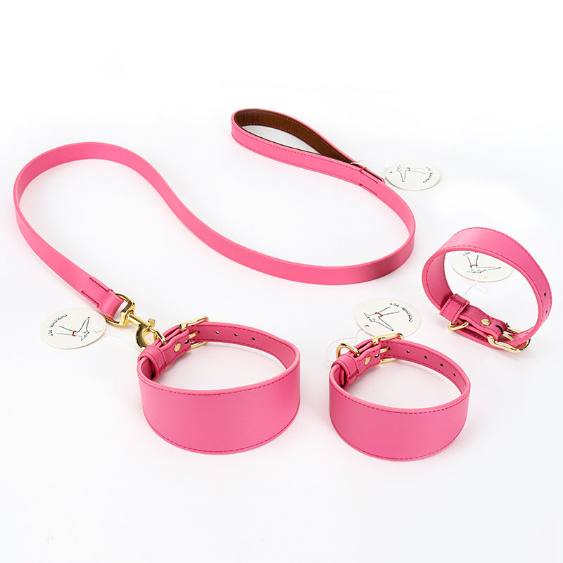 HKM-556691 Leather Soft Hand-Holding Rope Necklet Set for Pets, Adjustable Sizes S-L